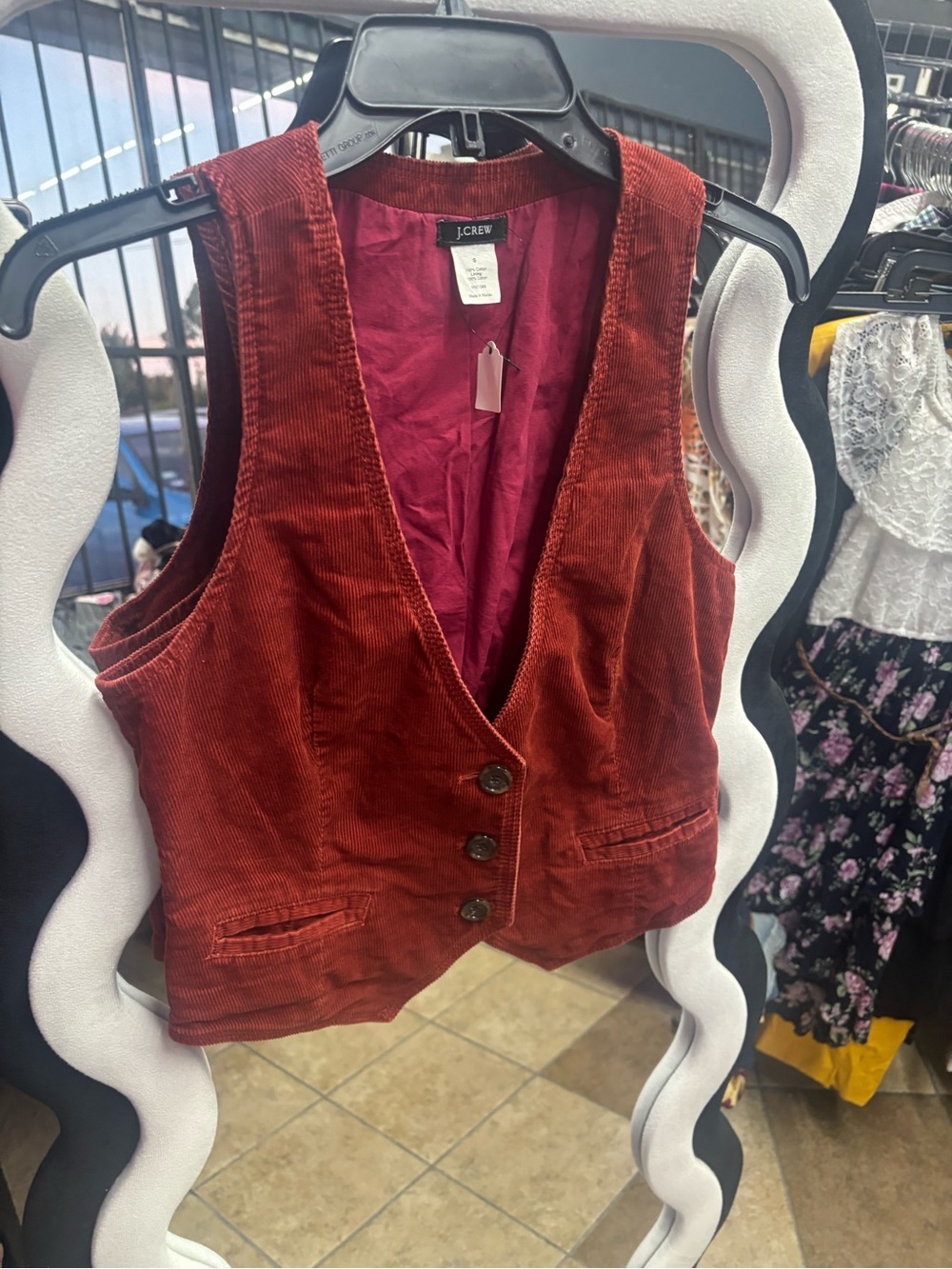 J. Crew Burnt Orange Corduroy Vest with Deep Pink Lining
